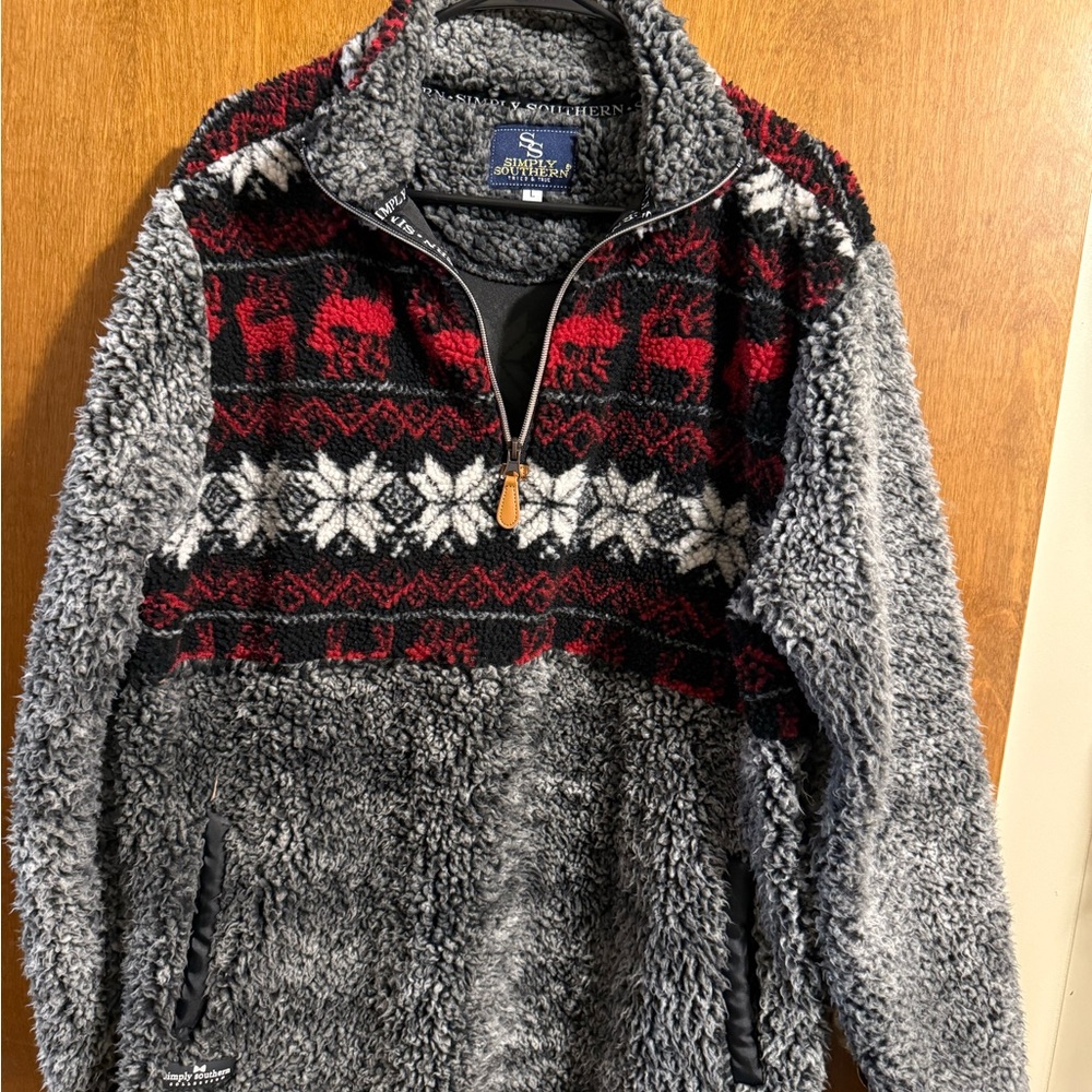 Simply Southern Gray and Red quarter zip